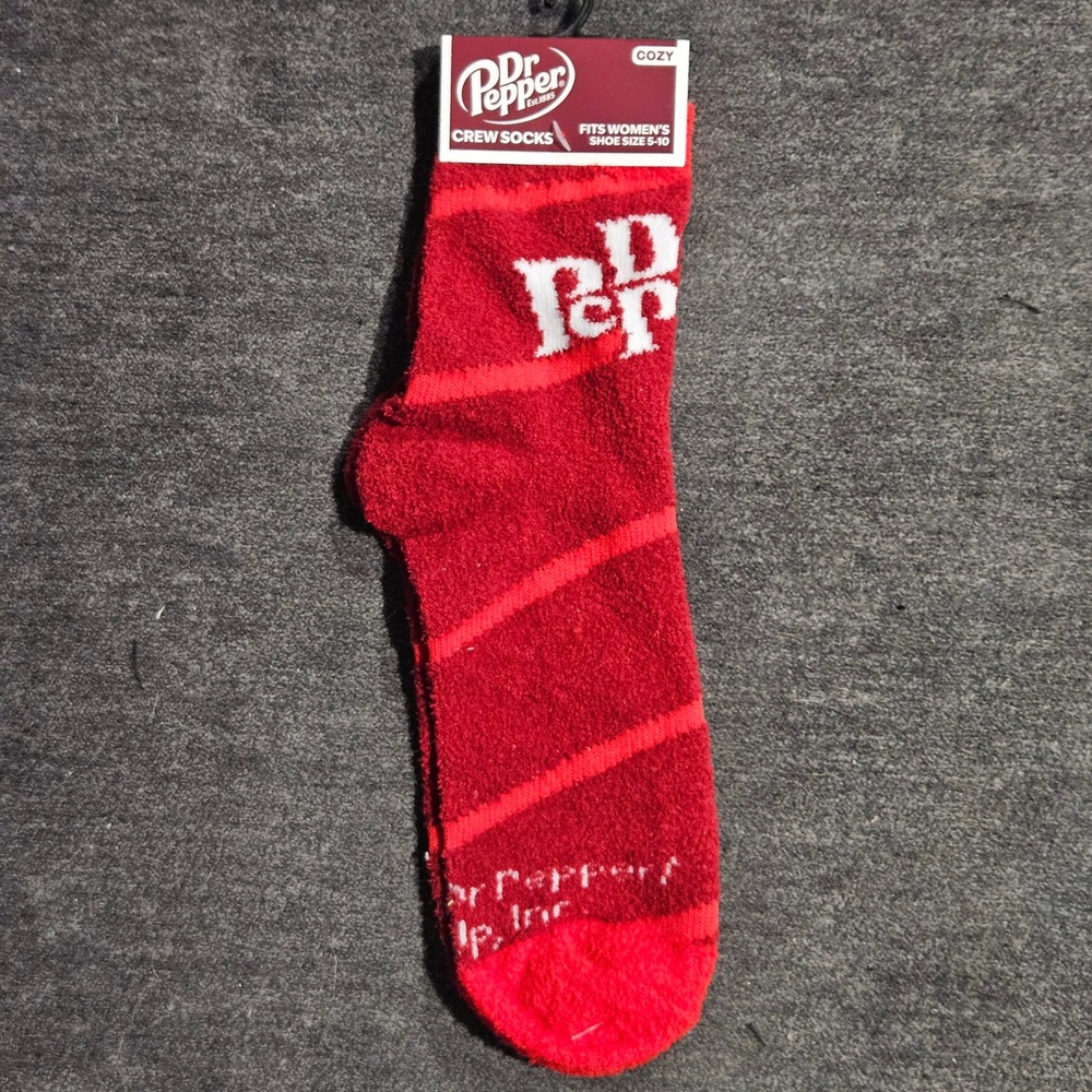 Dr Pepper Women Red Cozy Fuzzy Crew Socks Shoe Size 5-10 NEW